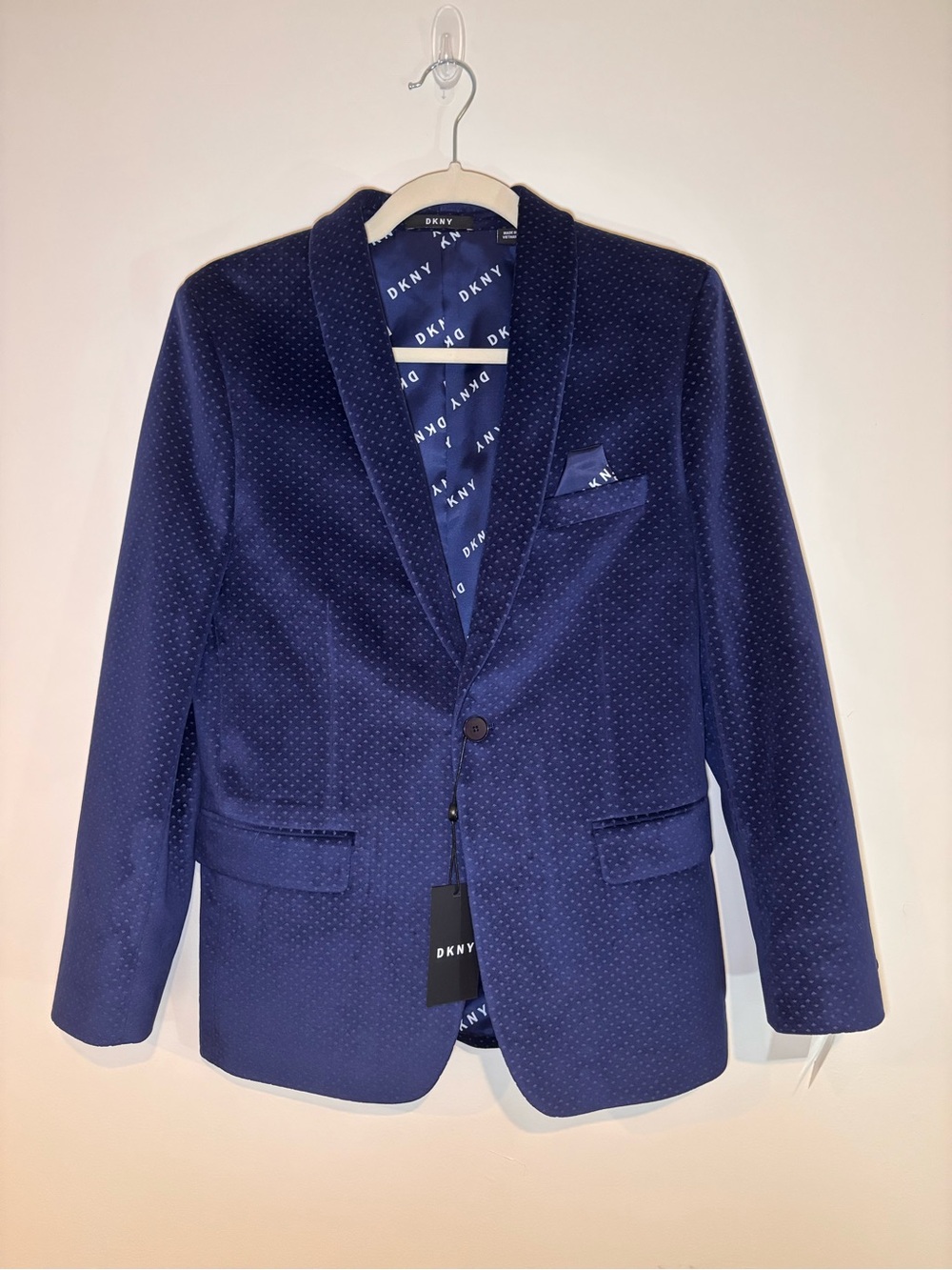 NWT DKNY Velvety Navy Microdot Sport Coat - Boys 16 R